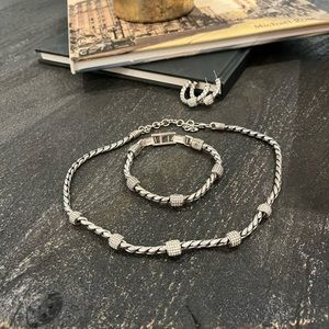 Brighton Meridian silver tone necklace, bracelet, and hoop earrings